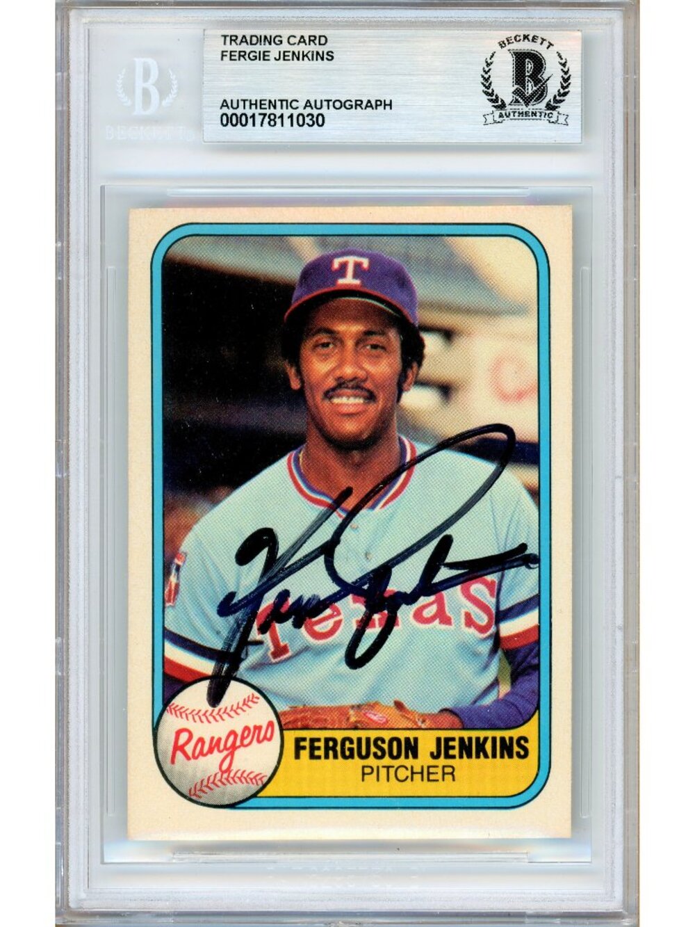 Fergie Jenkins Signed 1981 Fleer #622 Texas Rangers HOF Beckett BAS Slabbed